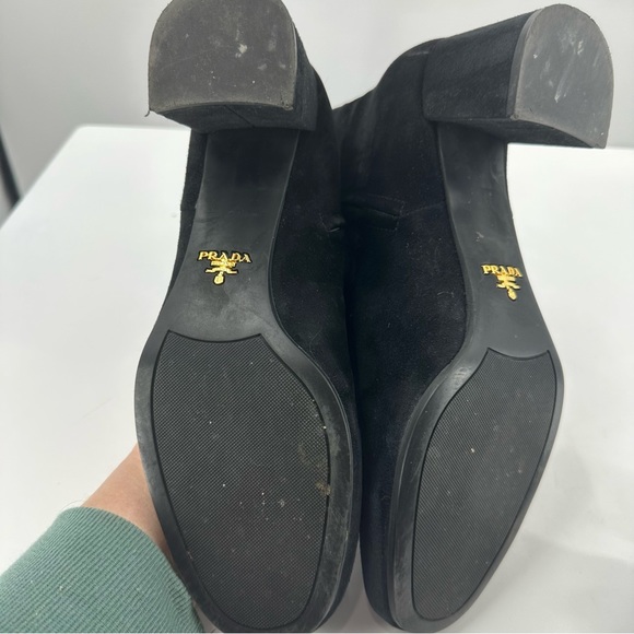 *Prada Suede Booties Black Chunky Block Heel Womens EU 39.5 Side Zipper - Picture 9 of 10
